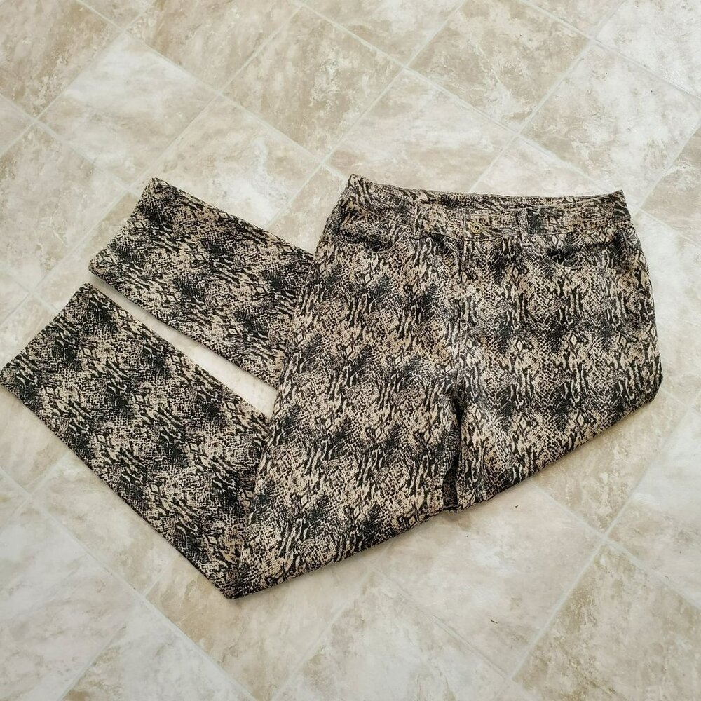 DG2 Diane Gilman Jeans Size 8 Snake Animal Print Pants Beige Black - Picture 2 of 7